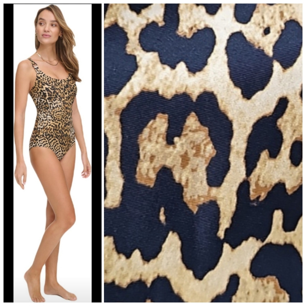 Nwt DKNY Animal Print Brown/Black 1 piece Pleated Front Detail Swimsuit - Picture 9 of 17